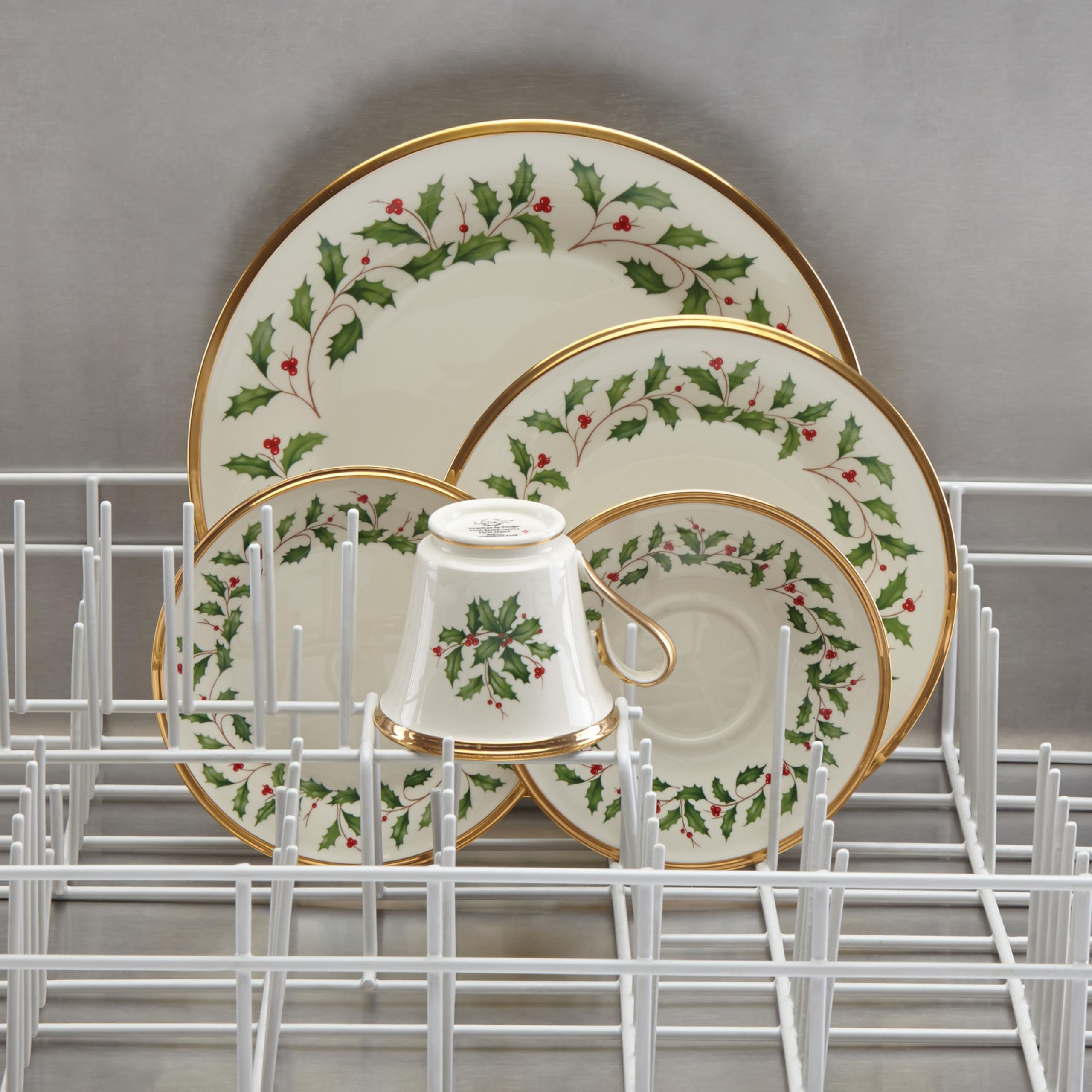 Lenox Holiday saucer complementing the teacup with gold accents for tea service.