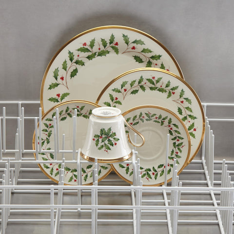 Lenox Holiday saucer complementing the teacup with gold accents for tea service.