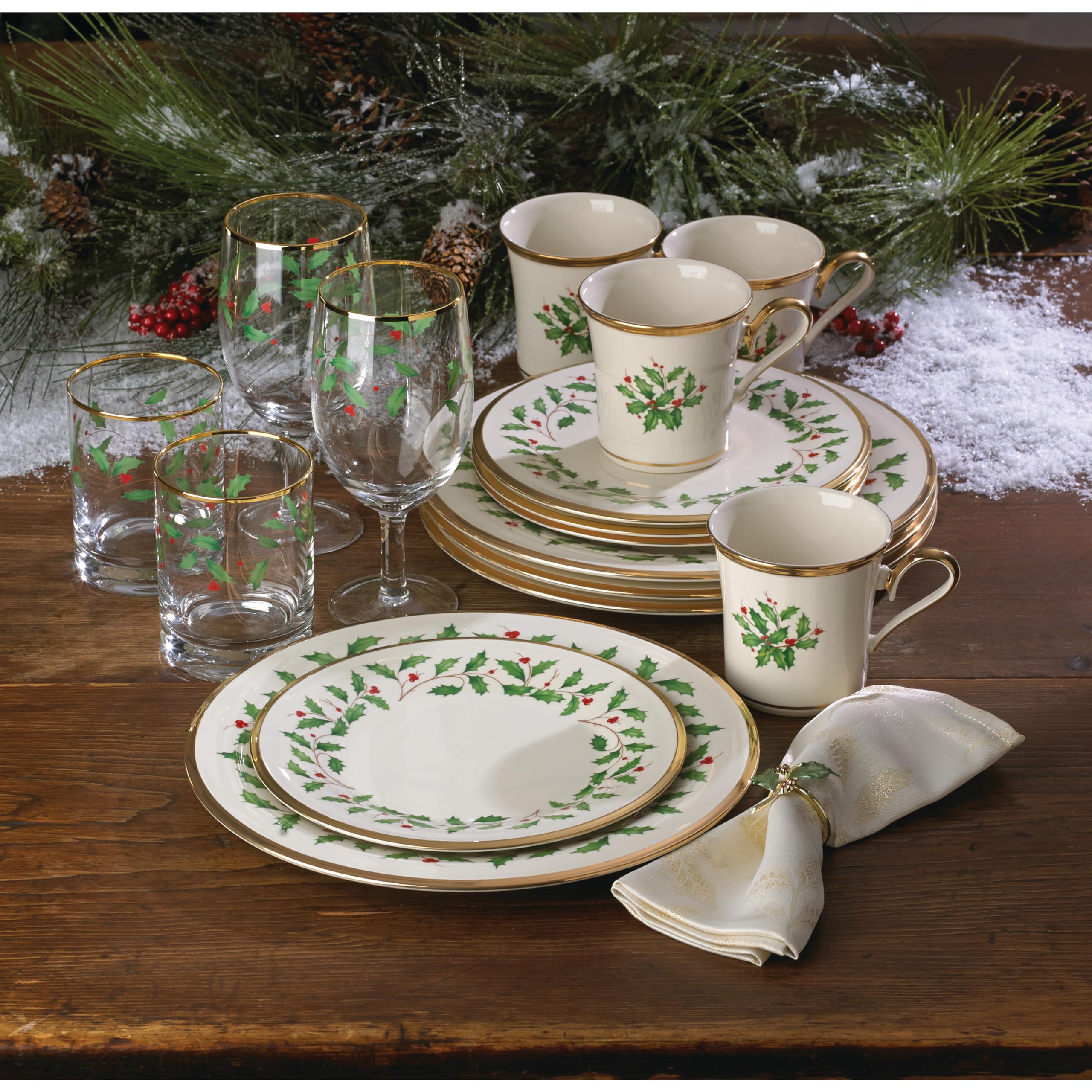 Lenox Holiday table-scene with mug, plate and salad plate set