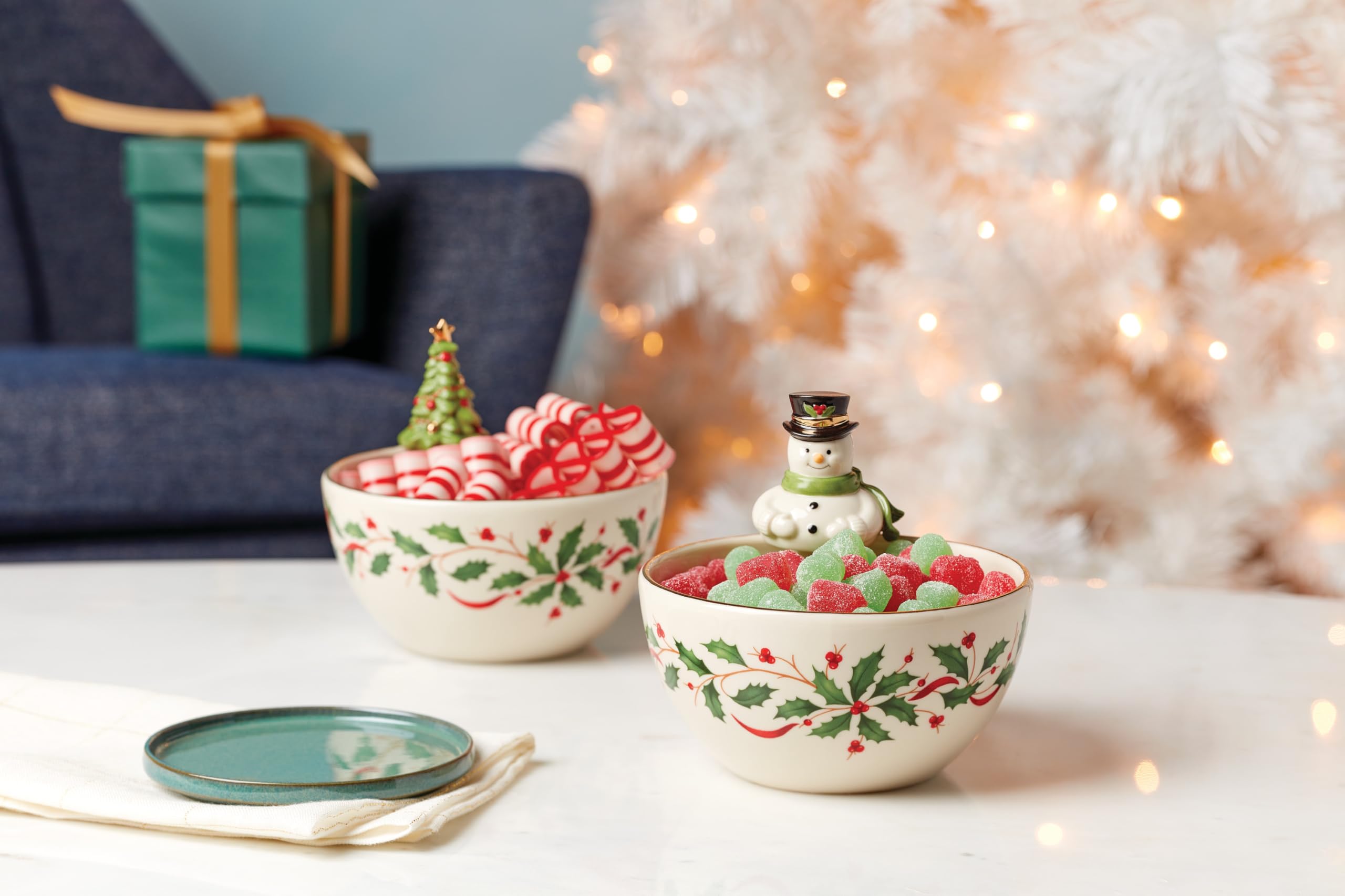 Lenox Holiday Tree Bowl porcelain detail for elegant table styling.
