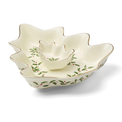 Lenox Holiday Tree chip-dip set chip bowl ideal for sharing chips.