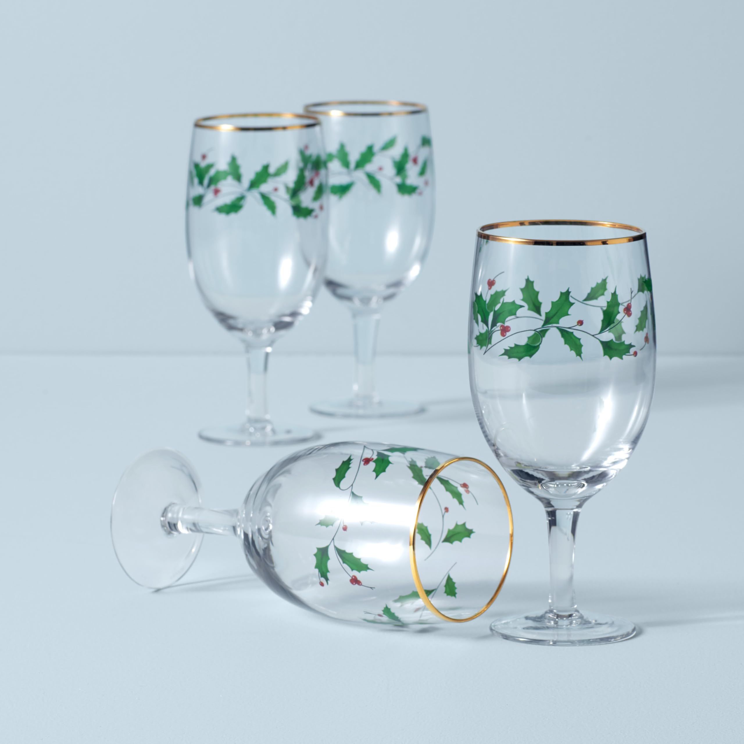 Lenox glass features holly decor along the sides for holiday charm.
