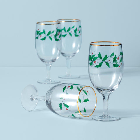Lenox glass features holly decor along the sides for holiday charm.