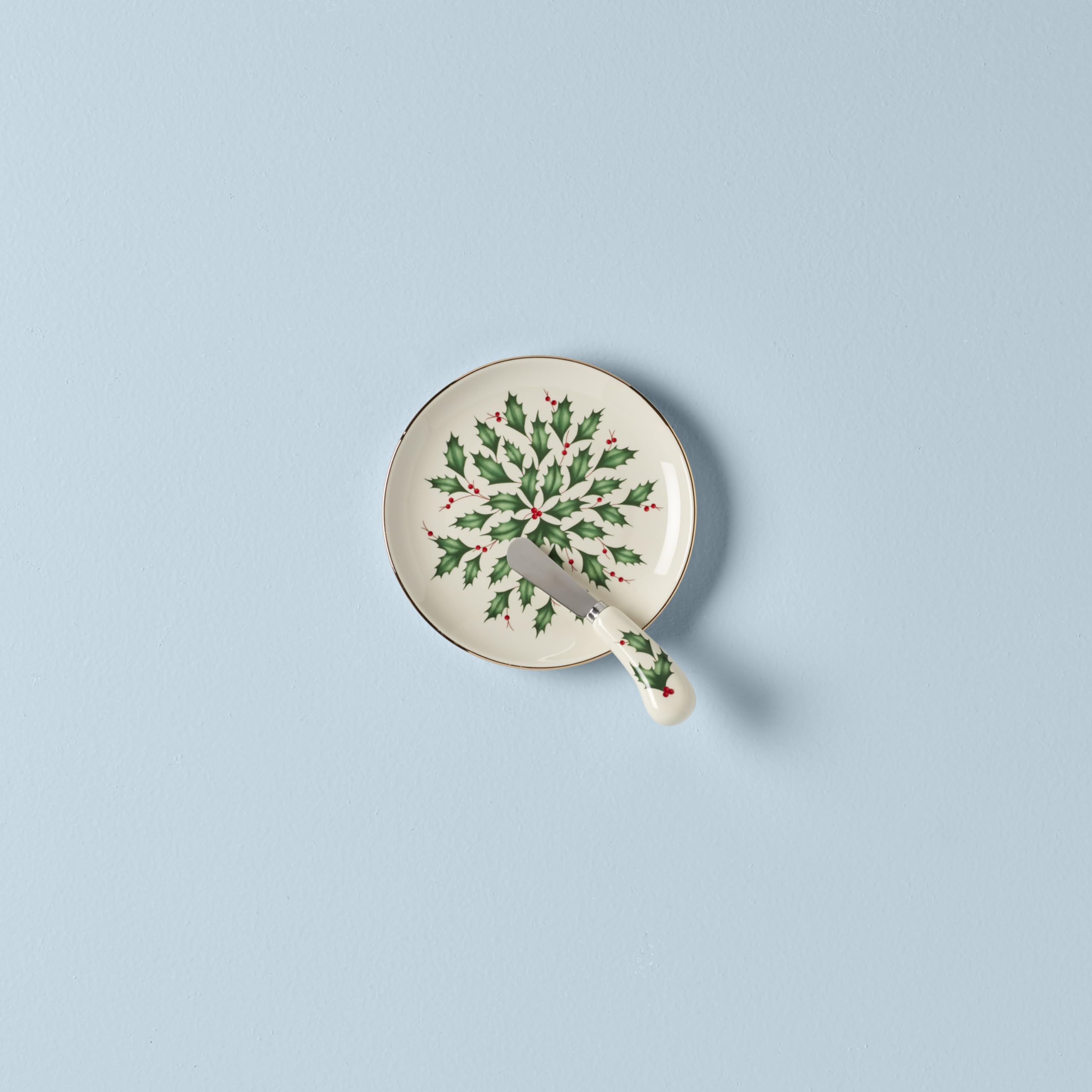 Lenox Hosting the Holidays knife set beside the cheese plate for stylish entertaining.
