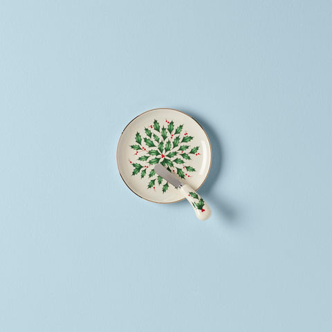 Lenox Hosting the Holidays knife set beside the cheese plate for stylish entertaining.