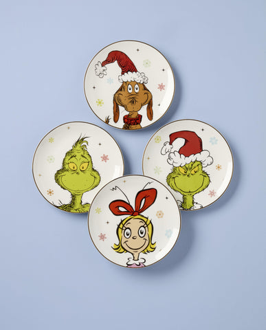 Lenox Merry Grinchmas accent plate Max illustration, perfect for playful holiday table settings.