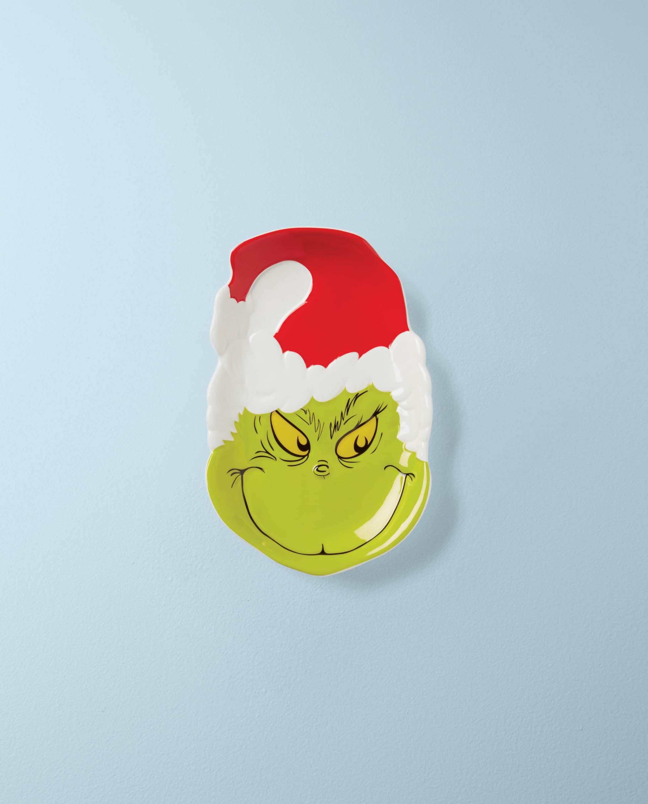Lenox Merry Grinchmas candy dish Grinch grin detail for whimsical centerpieces.