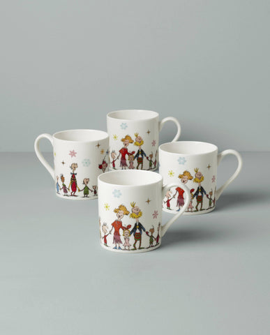 Lenox Merry Grinchmas mugs, side view, porcelain built for holiday hosting.