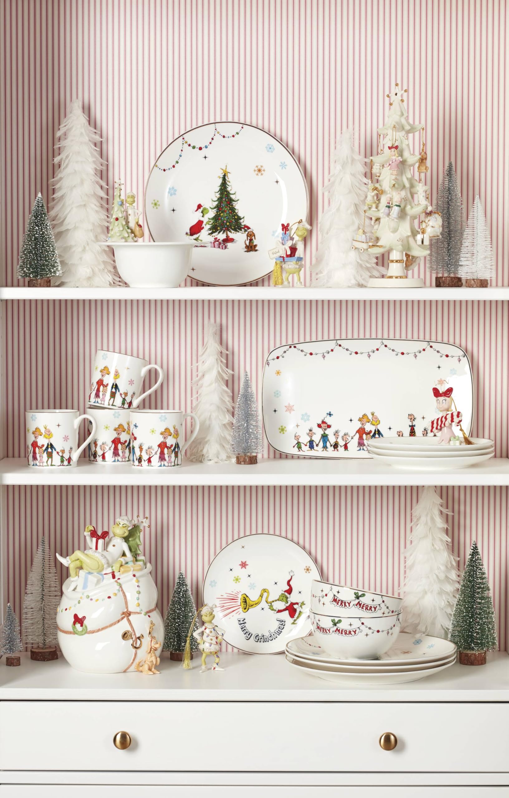 Lenox Grinchmas mugs on a festive table, ideal for cocoa gatherings.