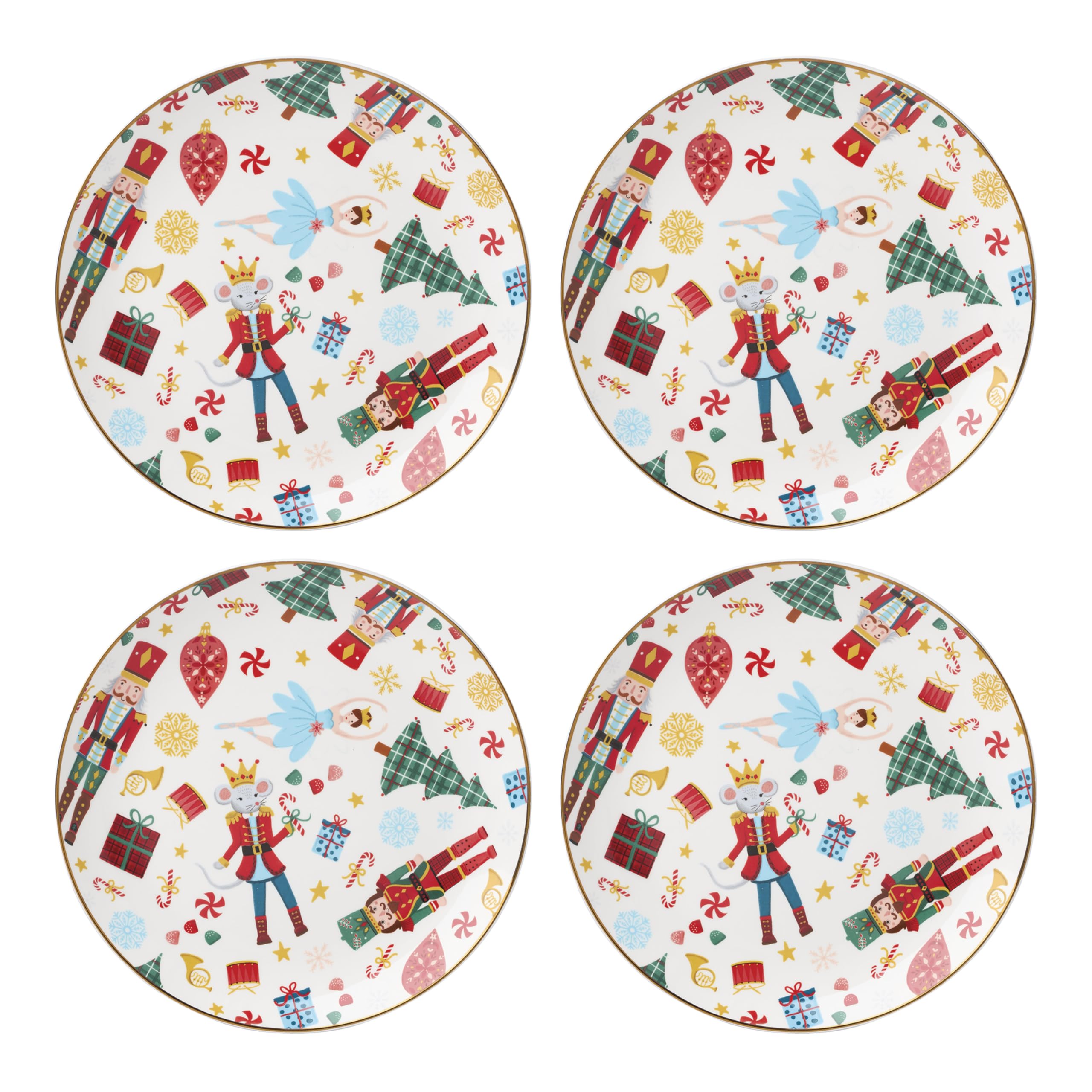 Lenox Nutcracker Ballet accent plate in porcelain with gold trim for holiday dining.