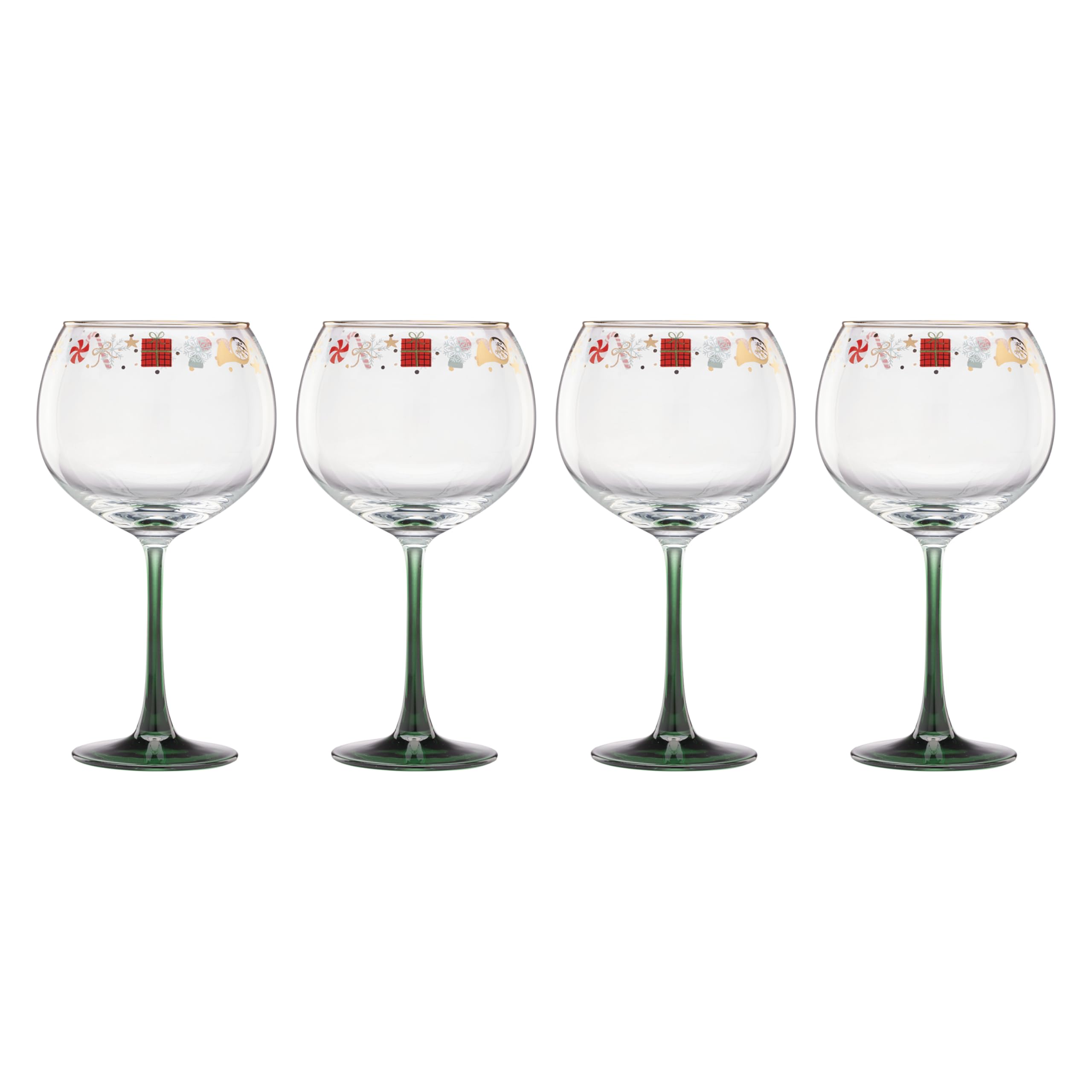 Lenox Nutcracker Ballet balloon wine glass set shown on a festive table, ideal for holiday toasts.