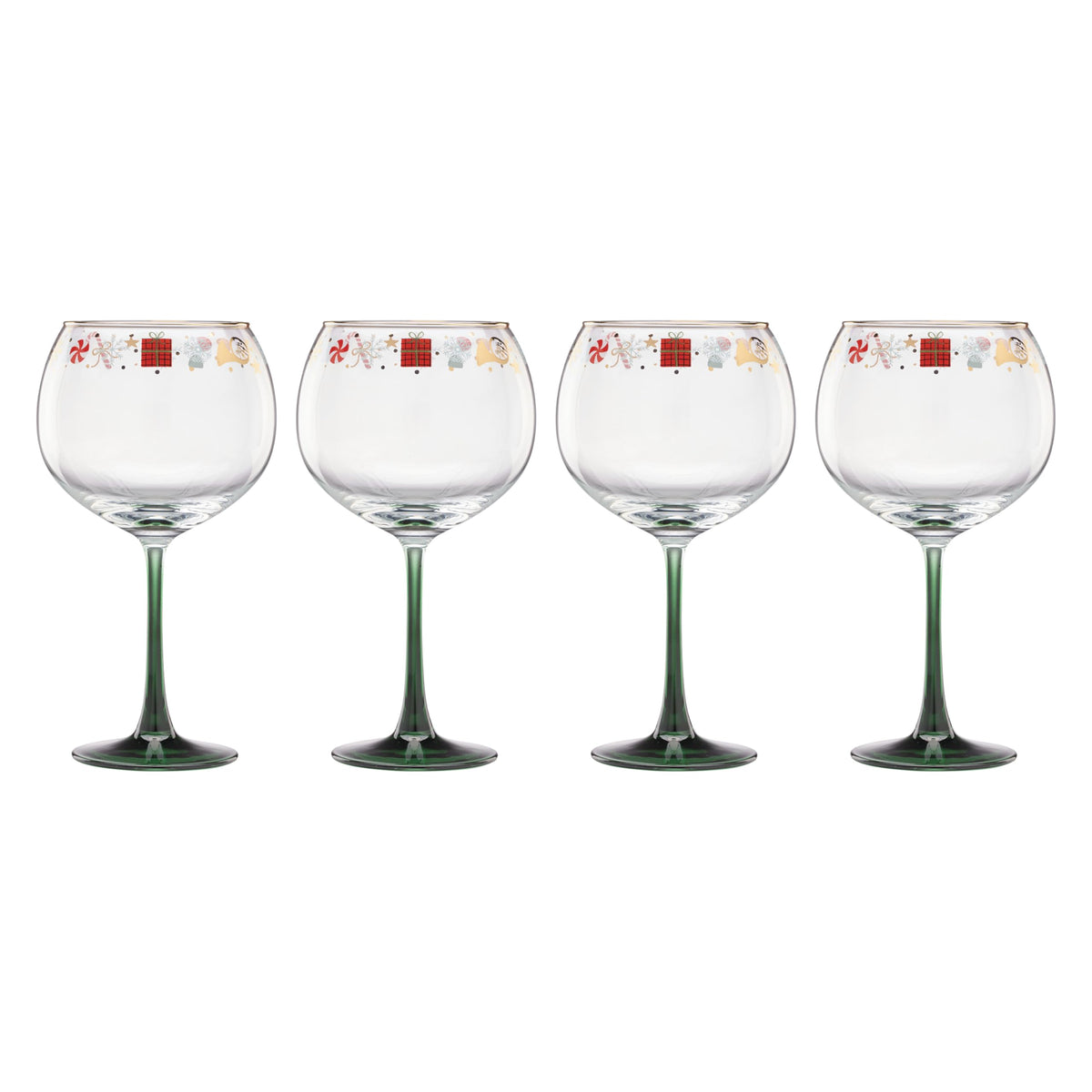 Lenox Nutcracker Ballet balloon wine glass set shown on a festive table, ideal for holiday toasts.