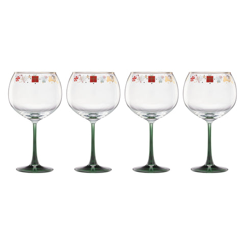 Lenox Nutcracker Ballet balloon wine glass set shown on a festive table, ideal for holiday toasts.