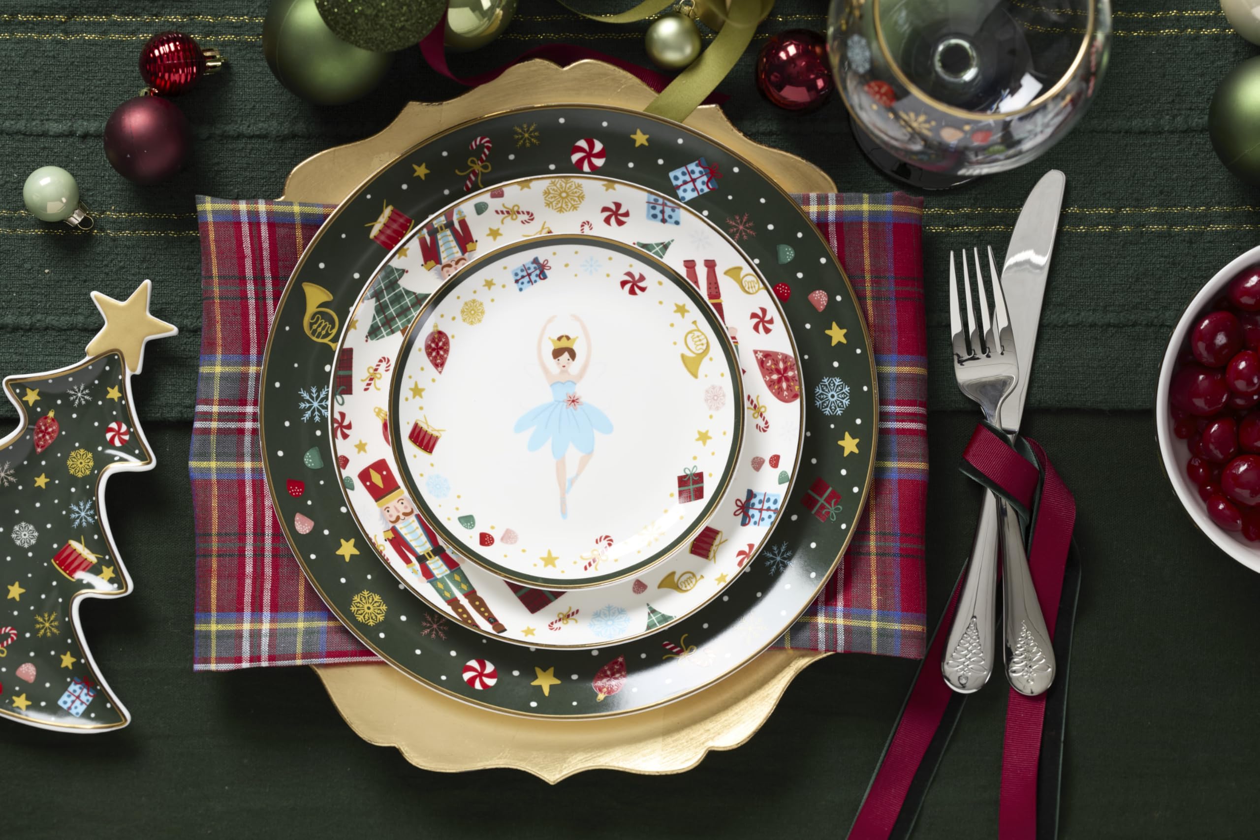 Lenox Nutcracker Ballet plate on holiday table with pasta—perfect for festive meals