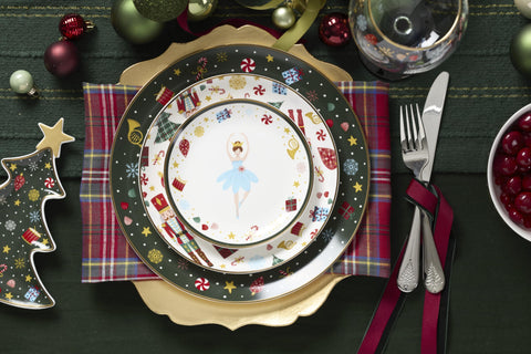 Lenox Nutcracker Ballet plate on holiday table with pasta—perfect for festive meals