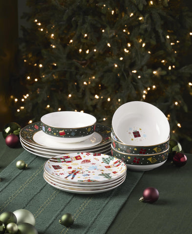 Closeup of Lenox Nutcracker Ballet gold accents elevating holiday table decor