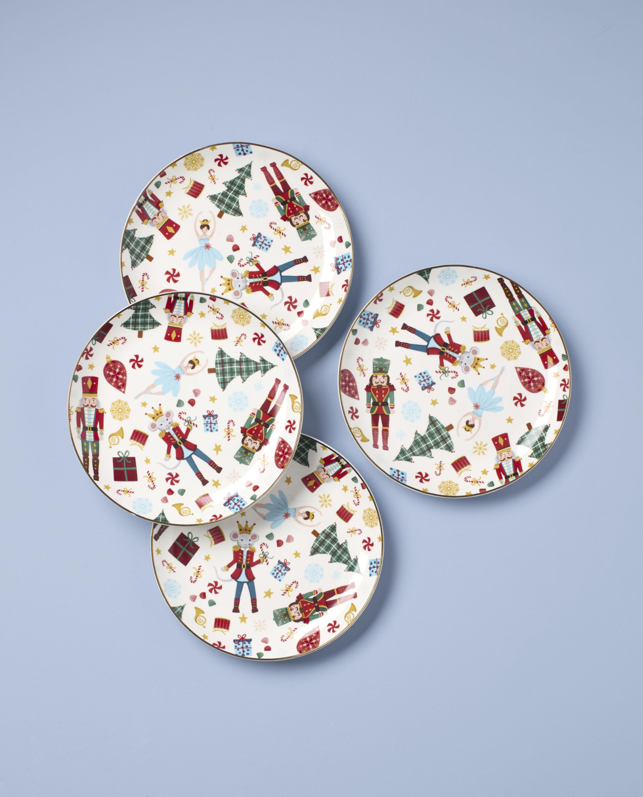 Lenox Nutcracker Ballet plate closeup highlighting gold accents for festive tables.