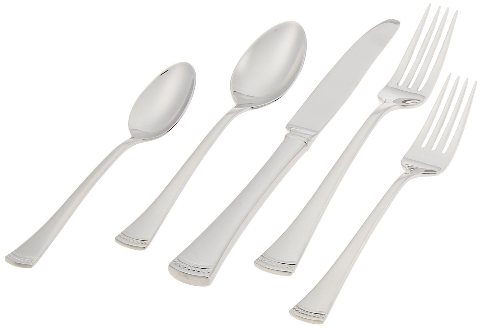 Shiny Portola flatware with flared handles and beaded channel