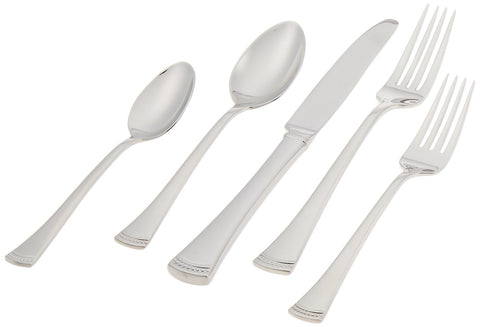Shiny Portola flatware with flared handles and beaded channel