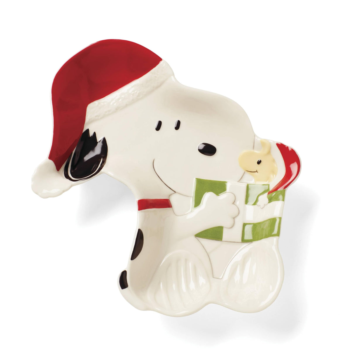 Lenox Snoopy Christmas candy dish top view highlighting festive Peanuts charm.