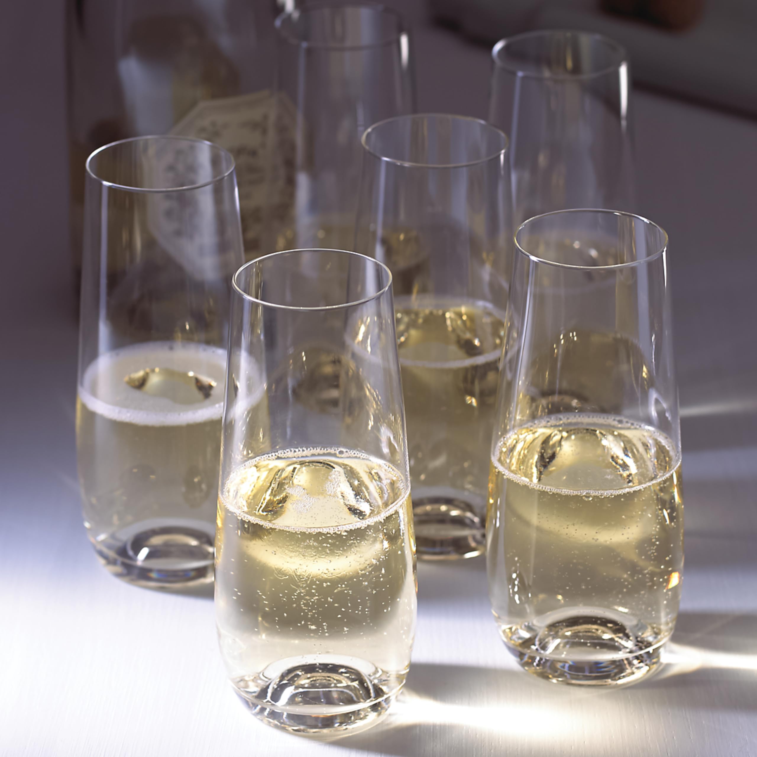 Dishwasher-safe Lenox stemless flutes for easy cleanup after entertaining