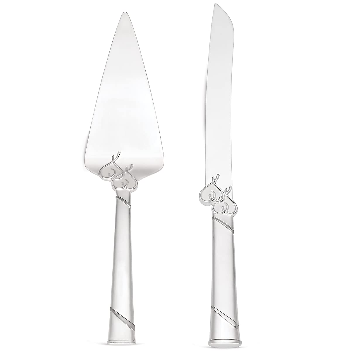 Lenox True Love cake knife with interlaced hearts and silverplate finish for elegant wedding cake cutting