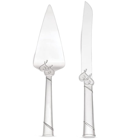 Lenox True Love cake knife with interlaced hearts and silverplate finish for elegant wedding cake cutting