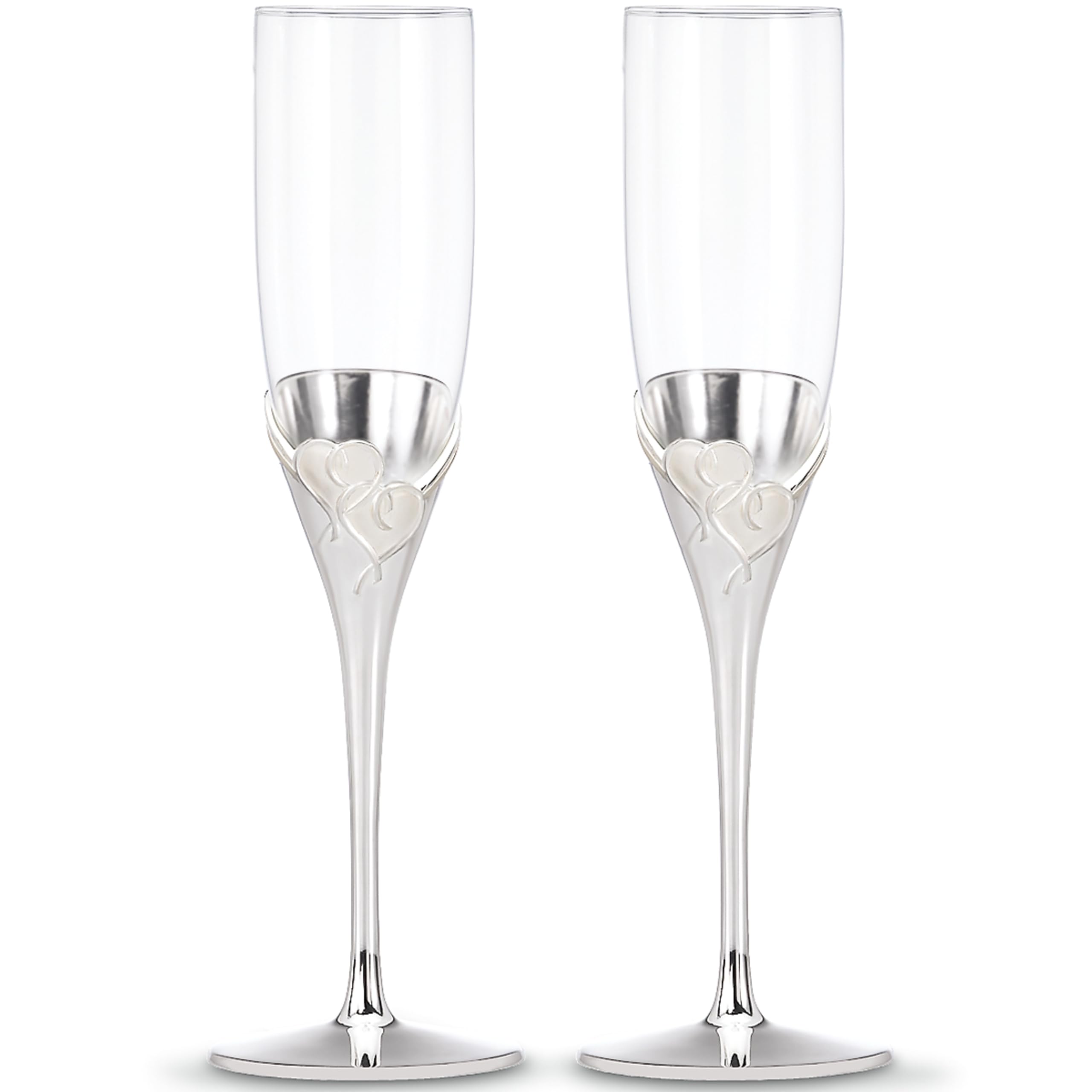 Lenox True Love flutes pair with silverplate finish, ideal for toasts.