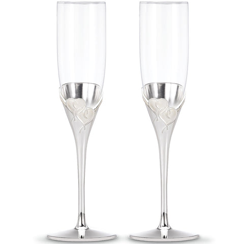 Lenox True Love flutes pair with silverplate finish, ideal for toasts.