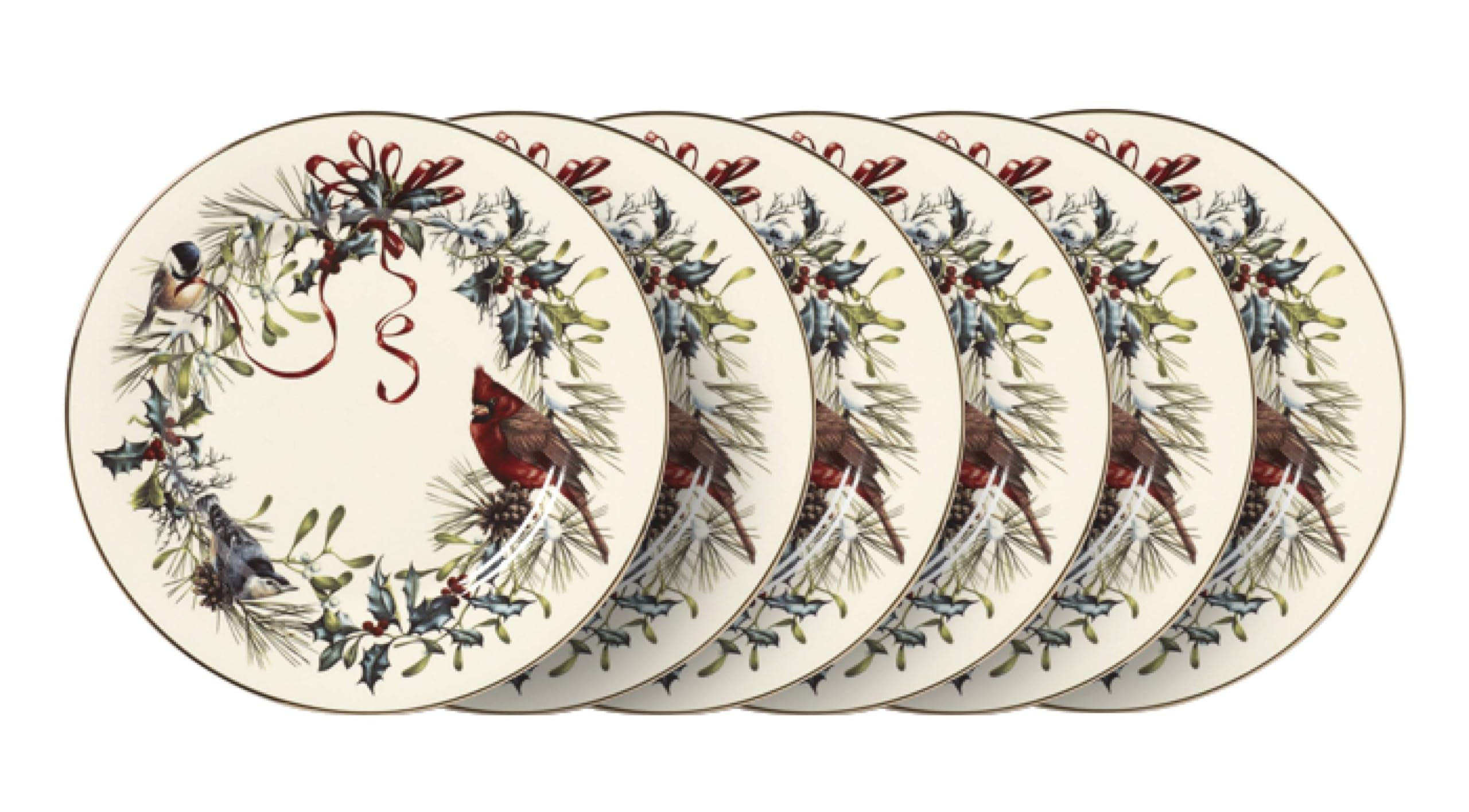 Lenox Winter Greetings plate features wreath and winter birds for a merry centerpiece.
