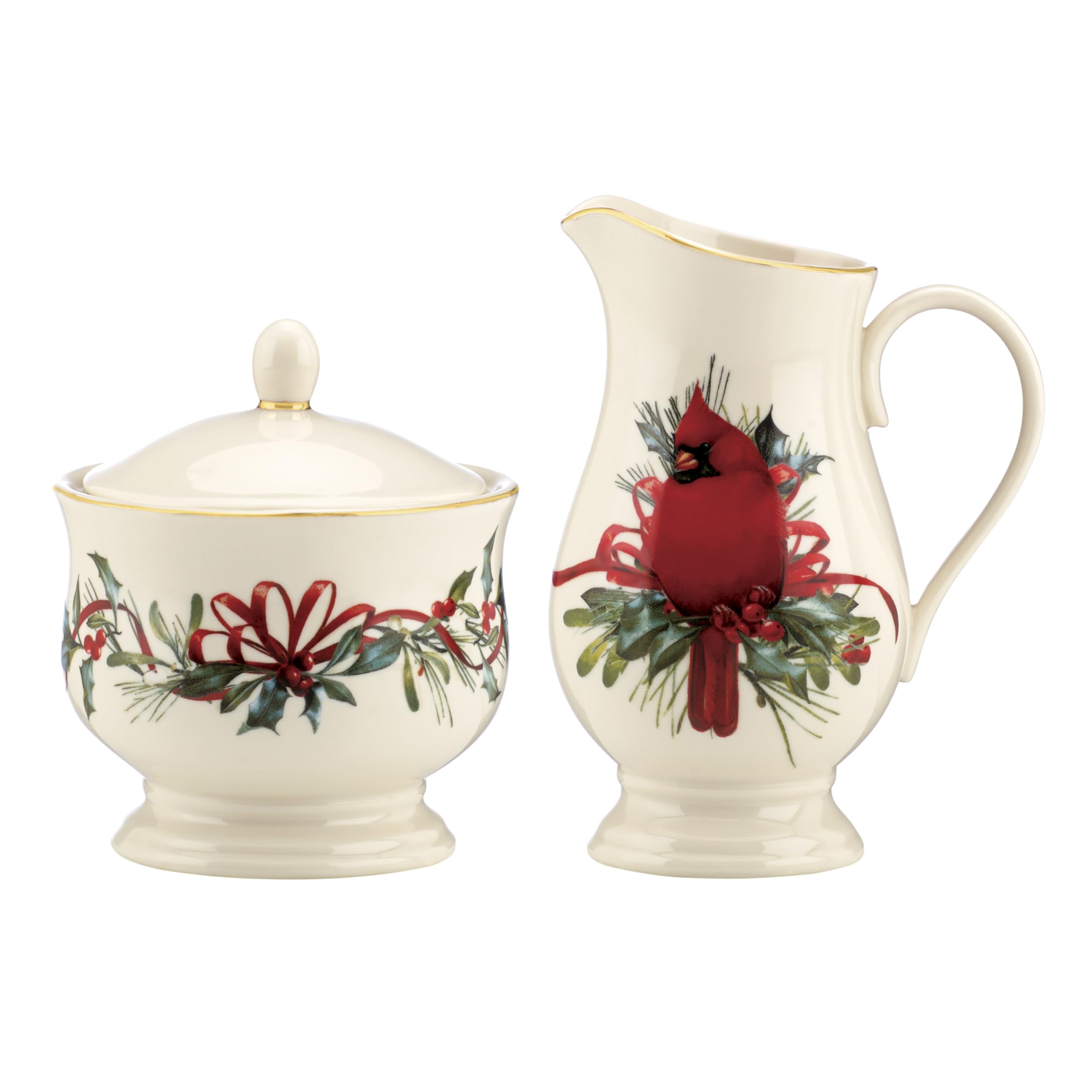 Lenox Winter Greetings sugar bowl with holly motif for festive holiday hosting