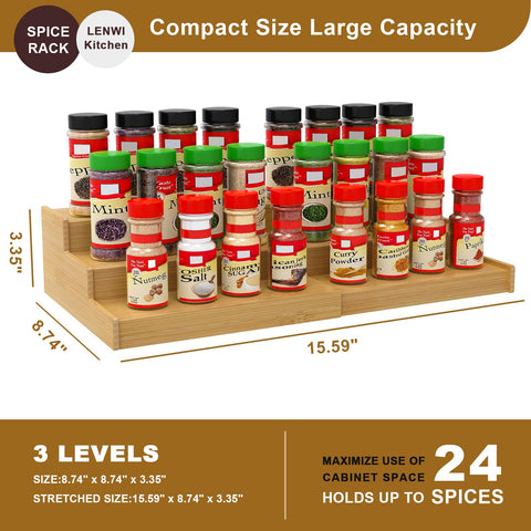 Lenwi expandable rack adjusts width for tight spaces in cabinets and pantries.