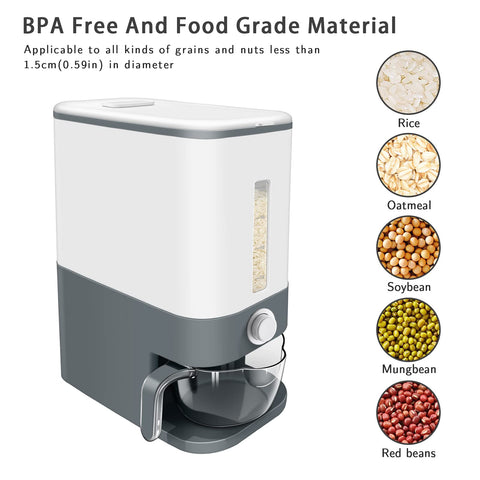 Lenwi rice dispenser showing measuring cup for precise servings