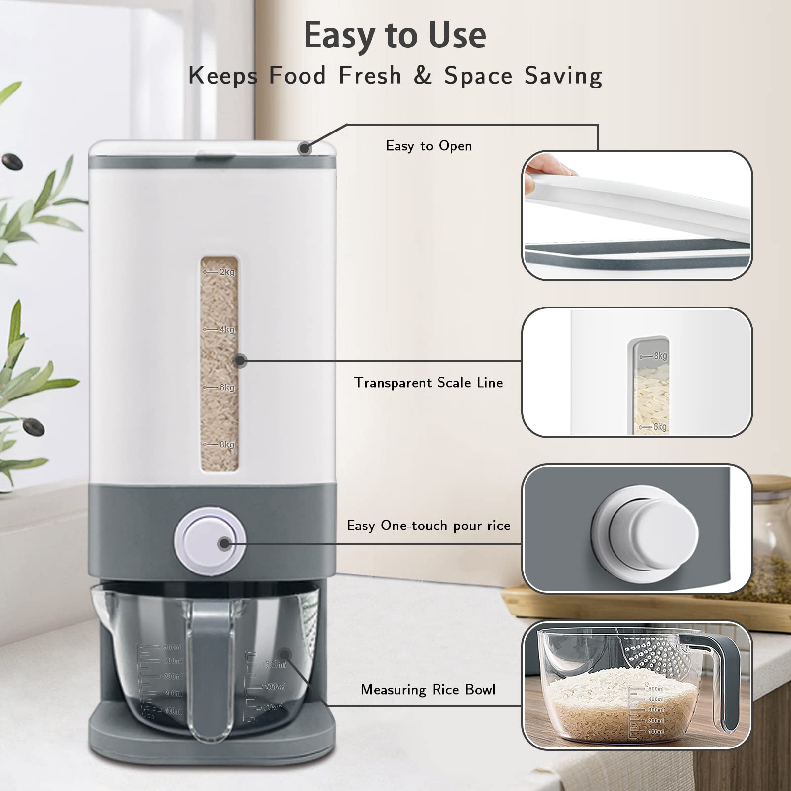 Lenwi rice dispenser transparent scale aids quick portion checks