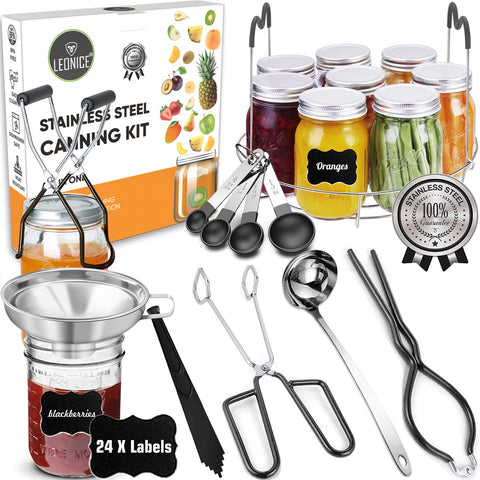 LEONICE canning rack and ladle for safe, efficient batch prep.
