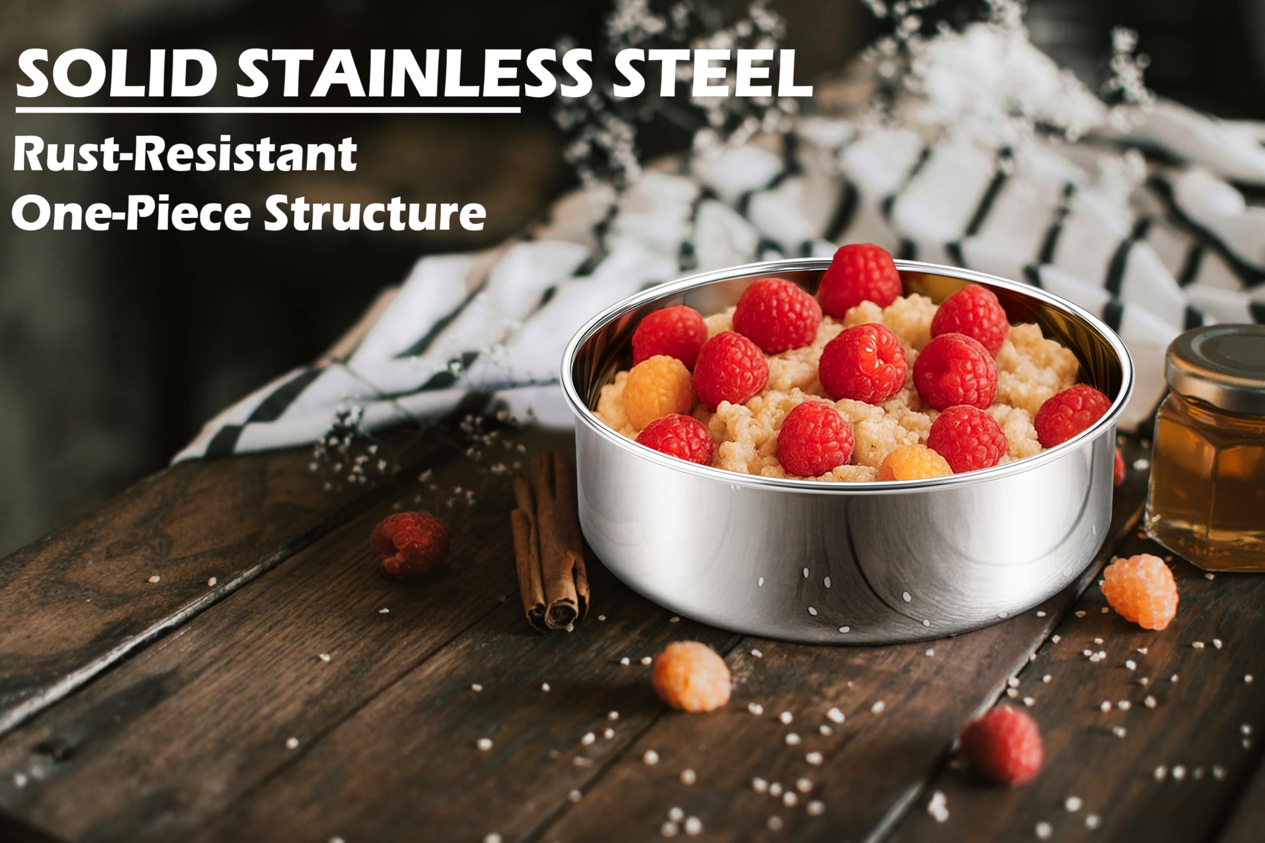 Leonyo 6in round cake pans, flat bottom, promotes even batter rise.