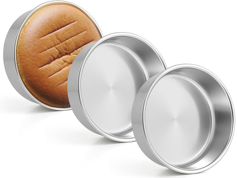 Leonyo 6in round cake pans set, top view, sturdy stainless steel for reliable baking.