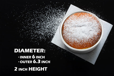 Leonyo 6in round cake pans, side wall detail, even heat distribution for level cakes.