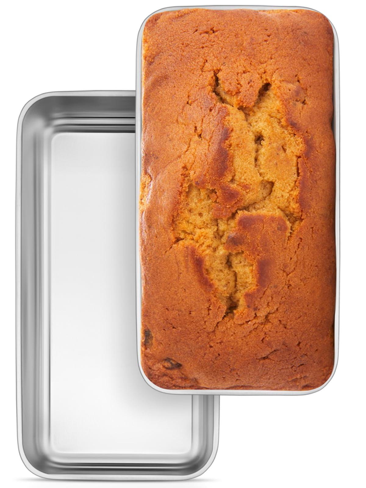 Leonyo 9x5 loaf pan front view showing sturdy stainless steel for even baking