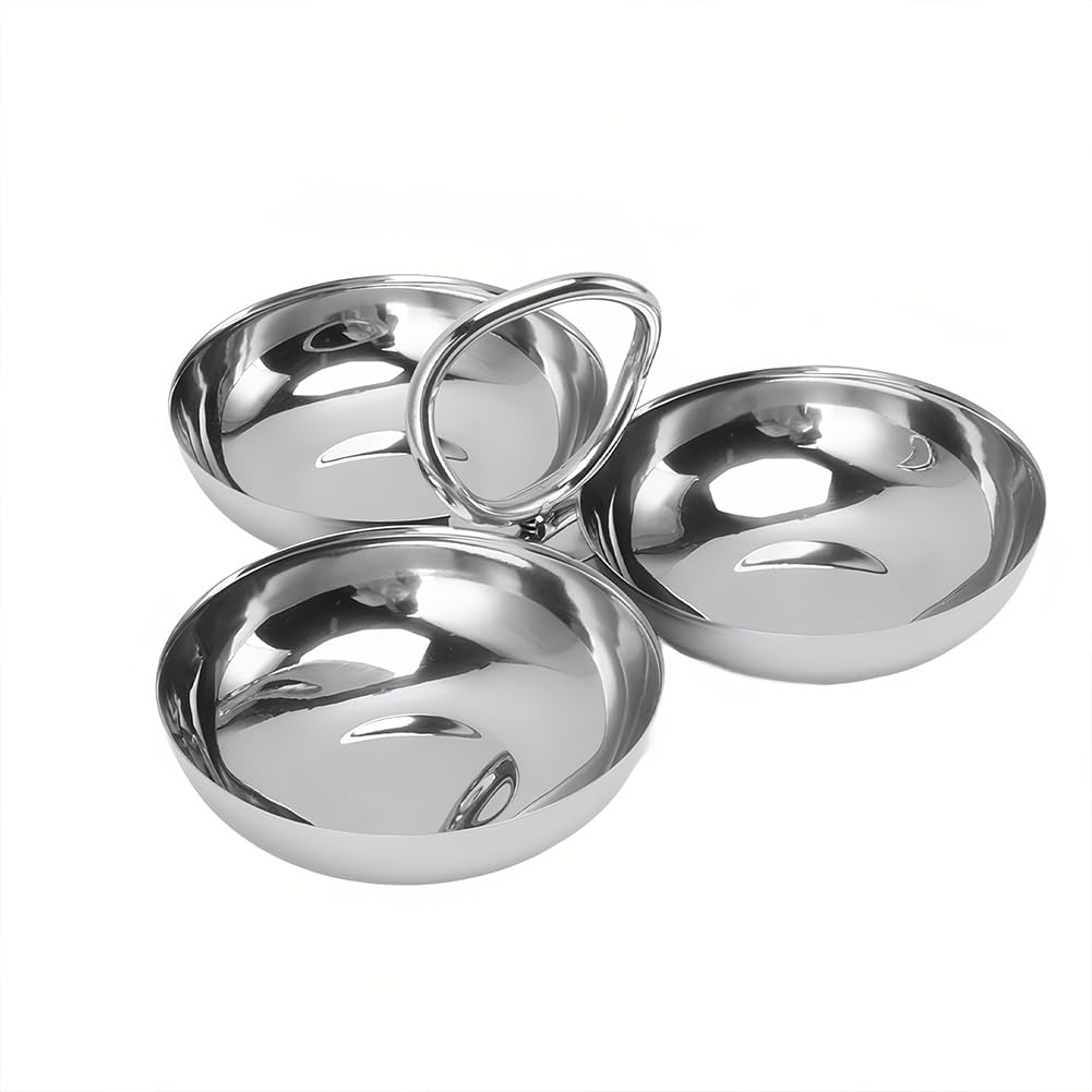 Leopacat stainless steel snack plate with 3 compartments, durable for everyday use.