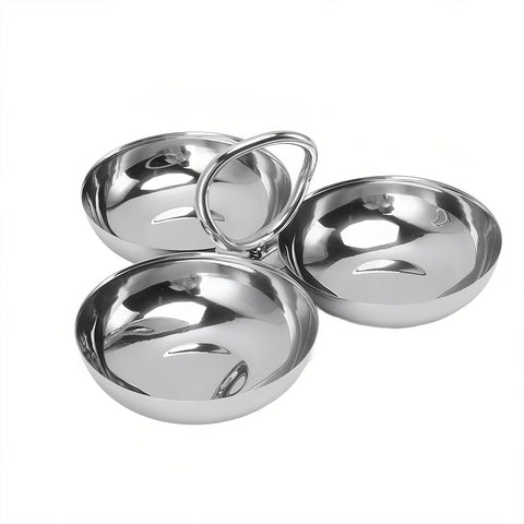 Leopacat stainless steel snack plate with 3 compartments, durable for everyday use.
