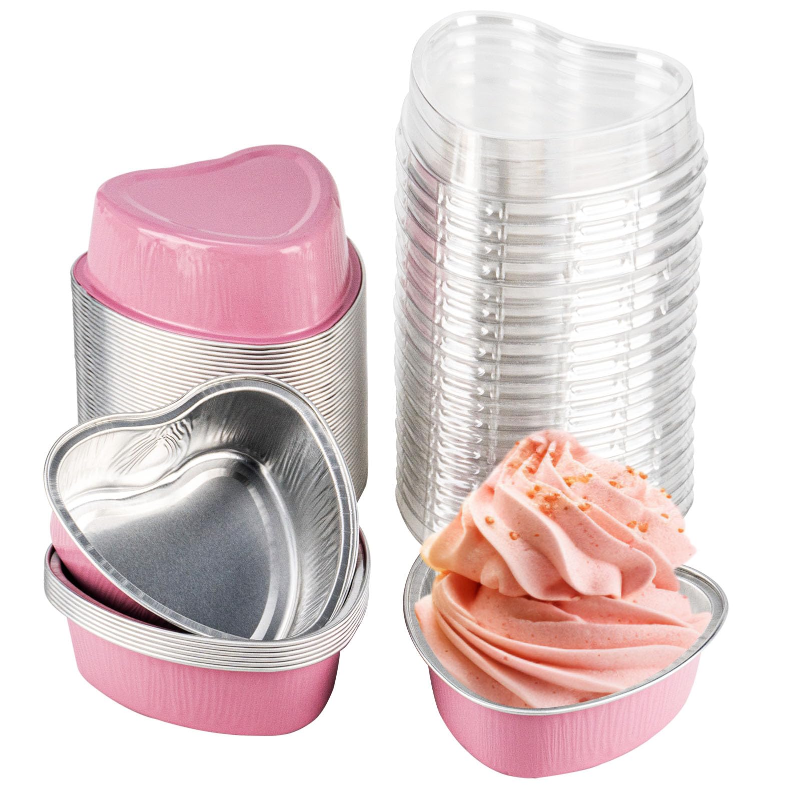 LepoHome 50pc pink heart-shaped pans with lids for easy portioned desserts