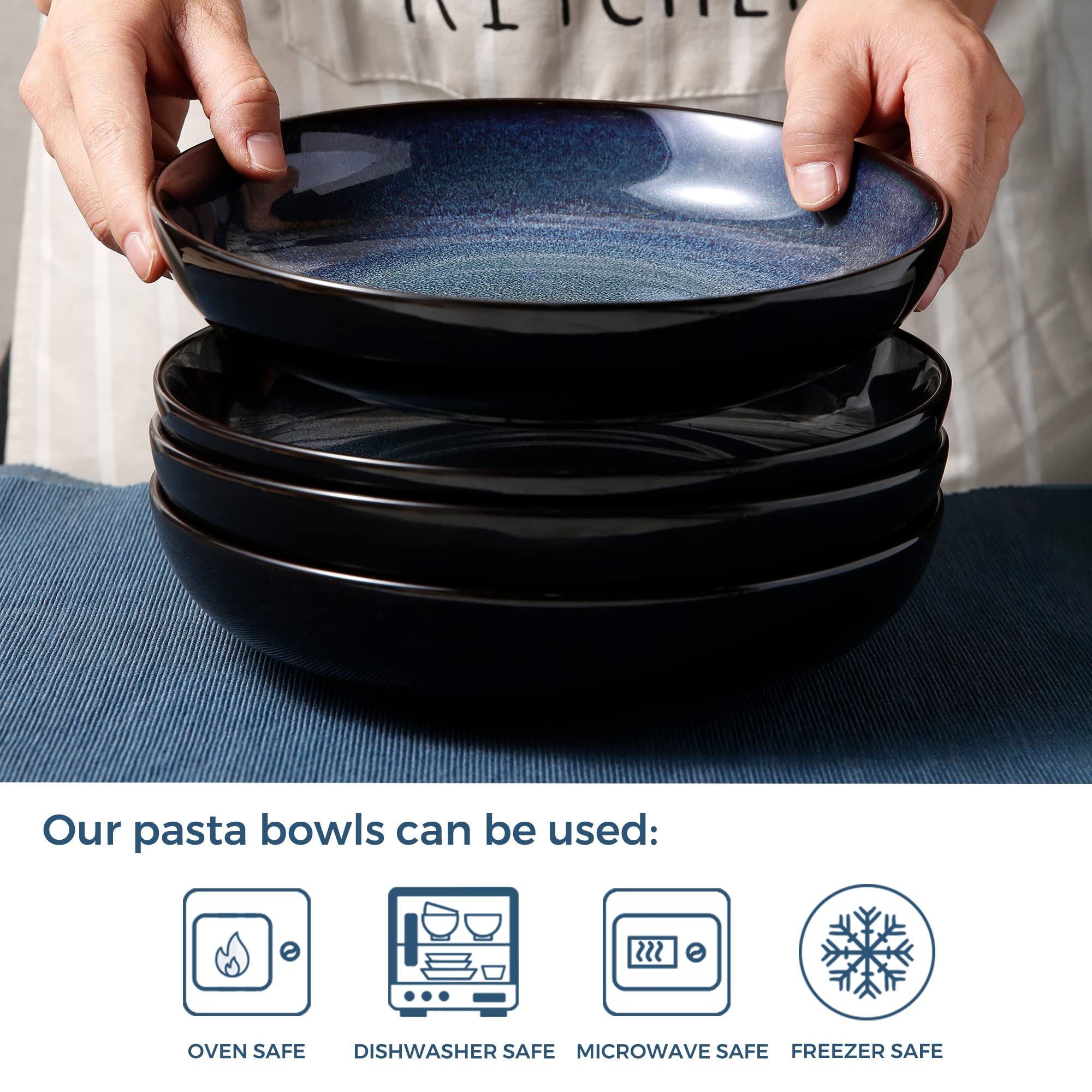 LERATIO 38 oz bowls, set of four, suitable for soups, salads, and noodles.