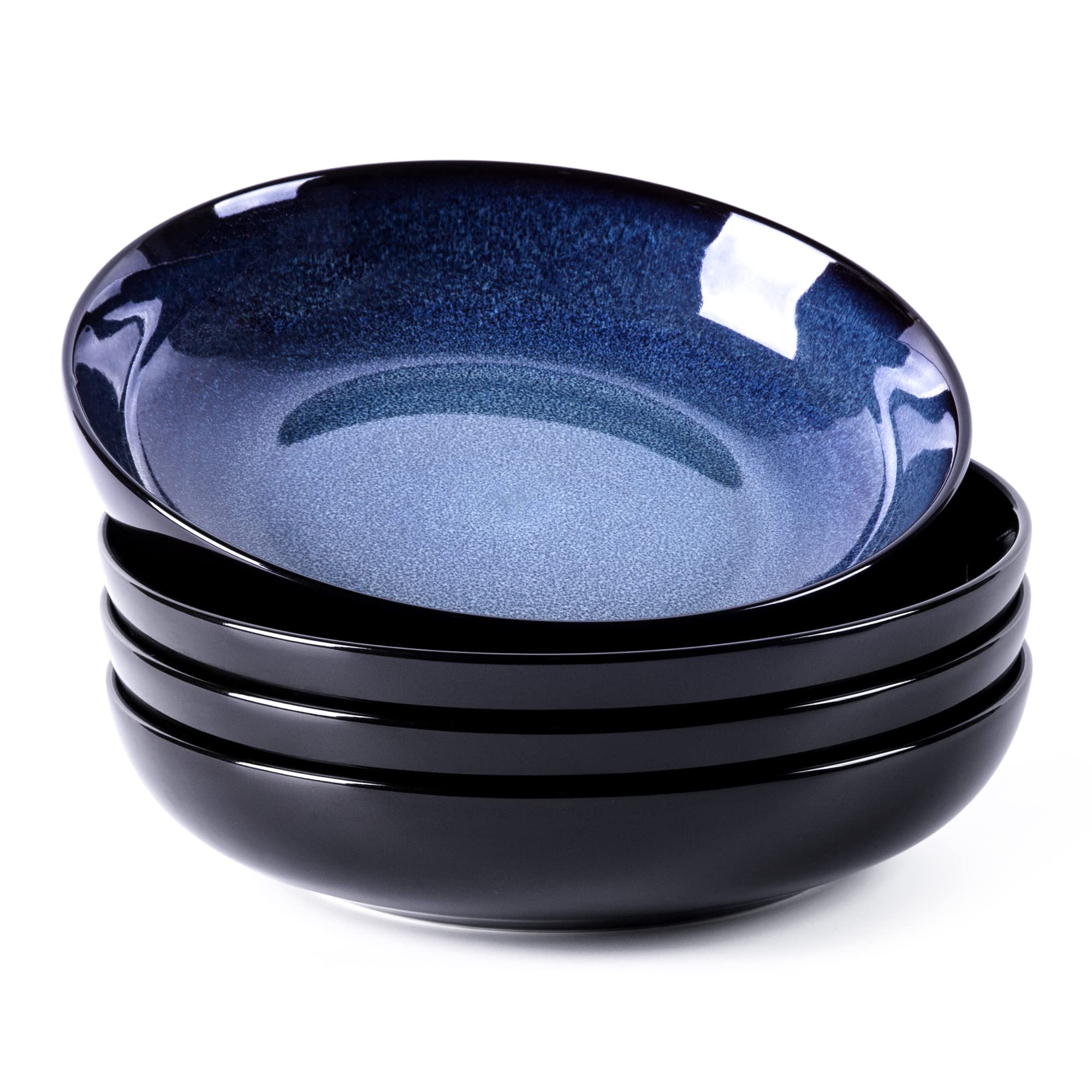 LERATIO pasta bowls in blue reactive glaze add vibrant color for everyday family dining.