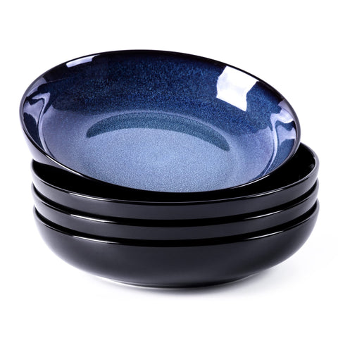 LERATIO pasta bowls in blue reactive glaze add vibrant color for everyday family dining.