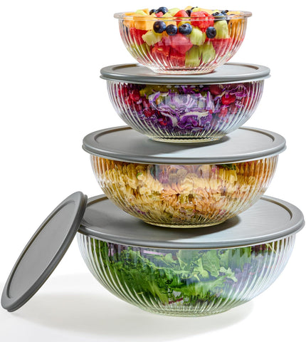 Le'raze 8-piece glass bowls with airtight lids for fresh meal prep.