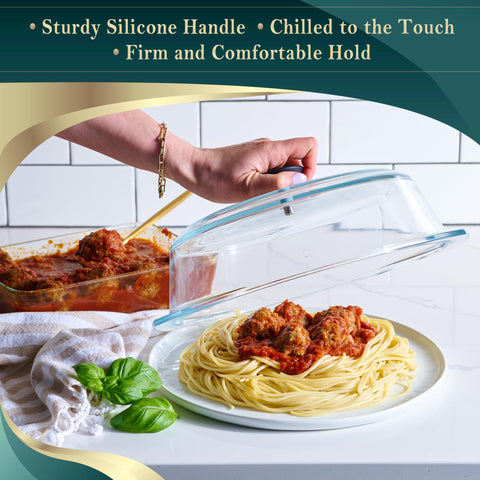 Le'raze clear glass lid allows viewing reheating progress