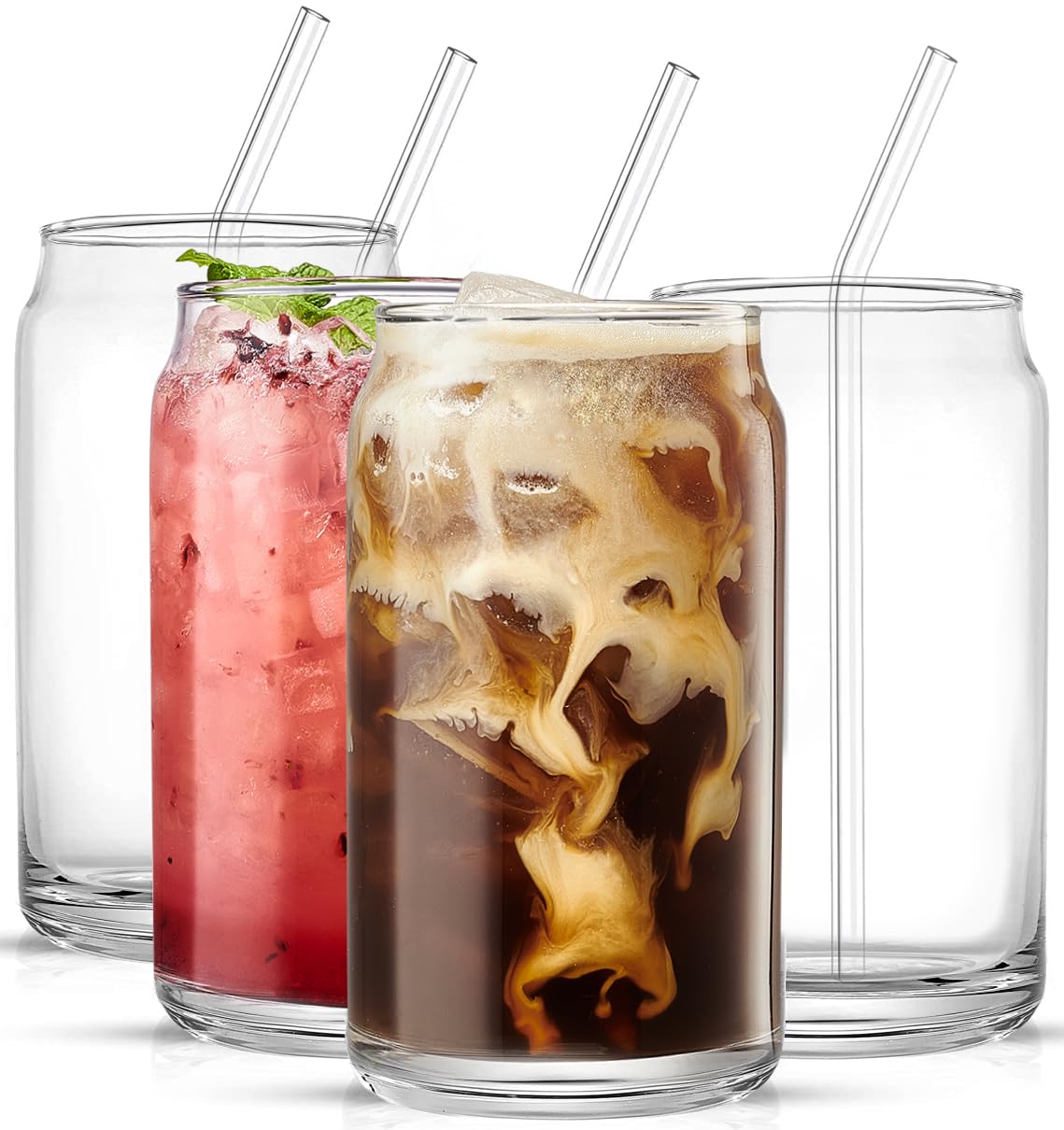 Le'raze 4-piece drinking glass set with cups, straws and tumbler for versatile serving