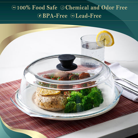 Le'raze glass dish cover with vented lid preventing splatter during heating