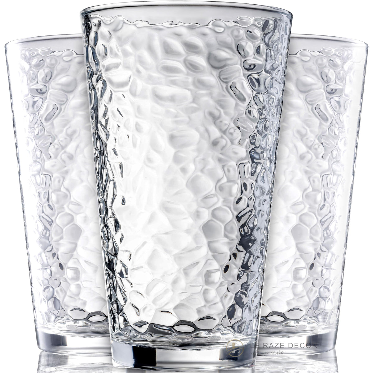 Le'raze hammered-glass cups 16oz – ideal for cocktails and whiskey on the rocks